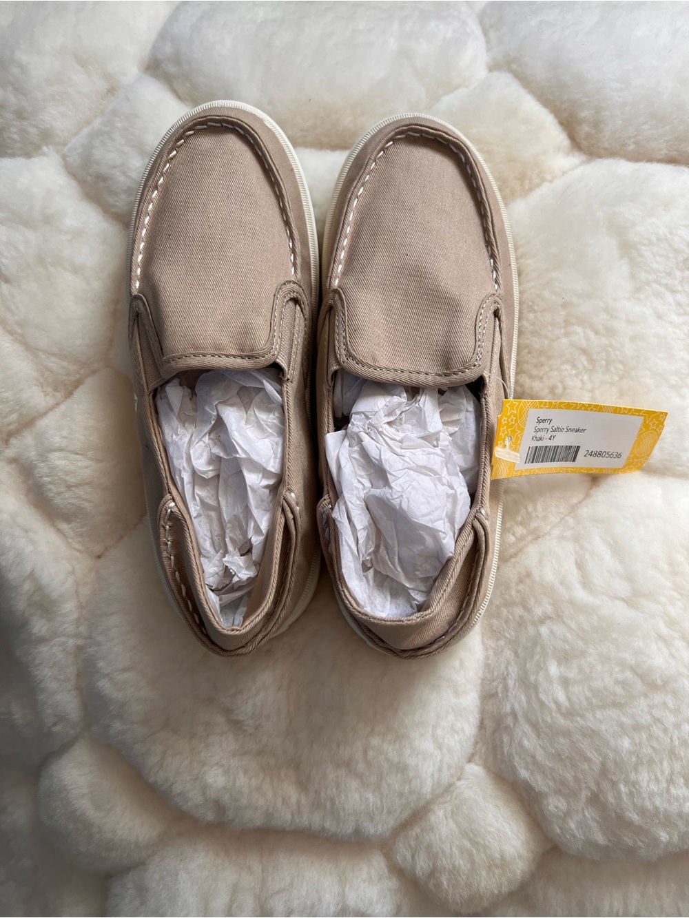 Sperry Kids Tan Canvas Slip-On Boat Shoes